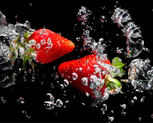 mobile-strawberries-falling-through-water