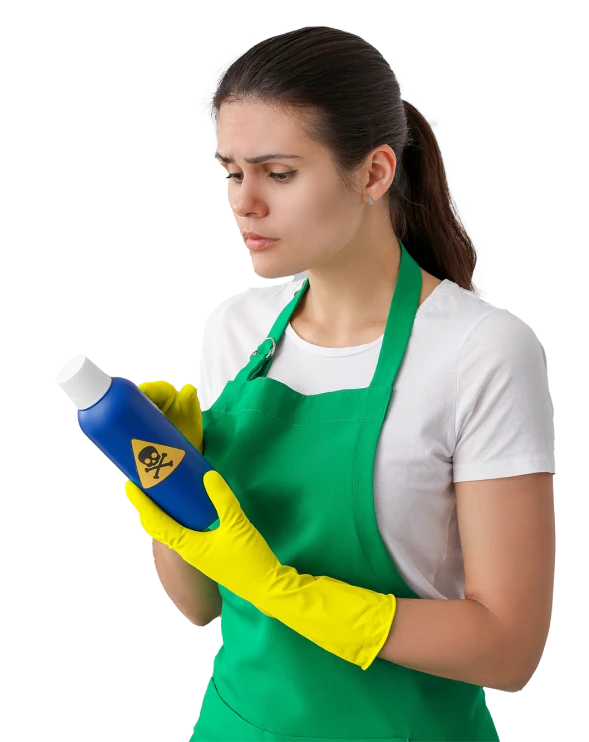 woman looking at harmful ingredients in common cleaners
