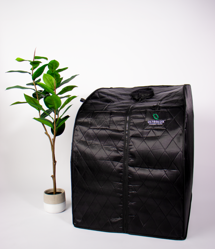 Sauna with greenery on white background